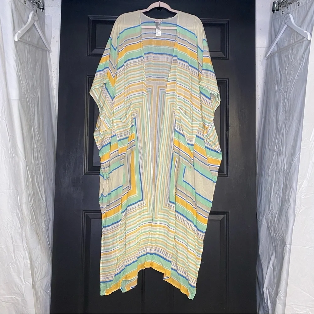Free People Striped Multicolored Kimono Open Front Beach Cover Up One Size